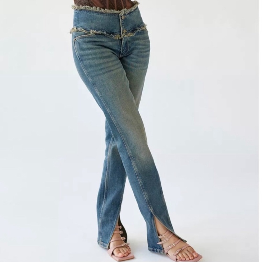 NEW Urban Outfitters BDG Cutoff Frayed Waistband Split Hem Yoke Low Rise Jean 26